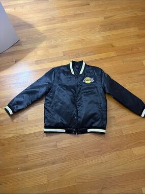 Los Angeles Lakers Black Satin Varsity Jacket with Yellow Trim